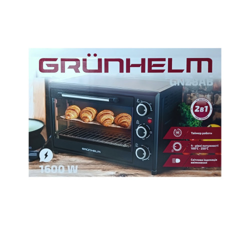 Печь электрическая GN28AВ черная 28л 1600 Вт Grunhelm Печь электрическая GN28AВ черная 28л 1600 Вт Grunhelm