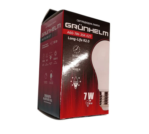 Лампа LED - A60-7W-35K-E27 Long-Life R2.0 Grunhelm
