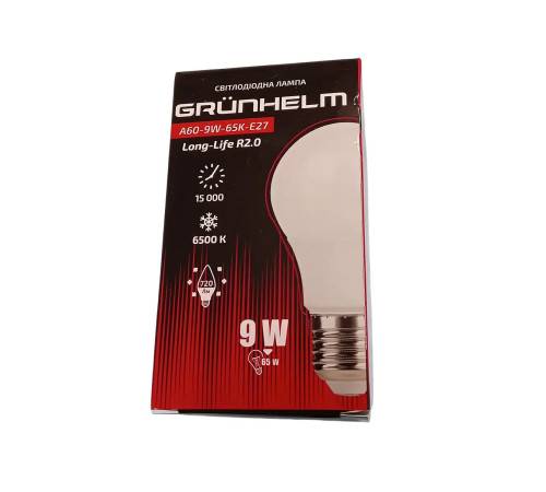 Лампа LED - A60-9W-65K-E27 Long-Life R2.0 Grunhelm