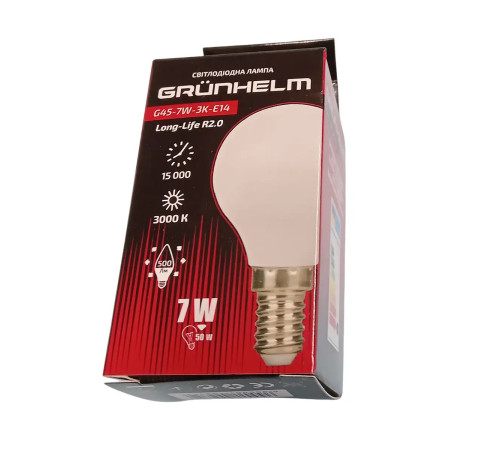 Лампа LED - G45-7W-3K-E14 Long-Life R2.0 Grunhelm