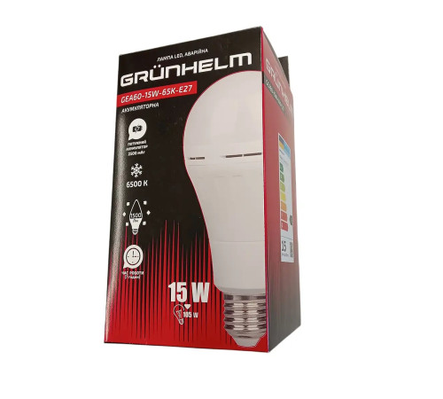 Лампа LED аварийная - GEA60-15W-65K-E27 Grunhelm