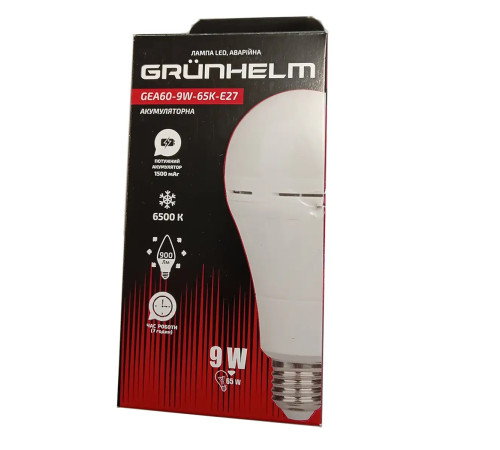 Лампа LED аварийная - GEA60-9W-65K-E27 Grunhelm