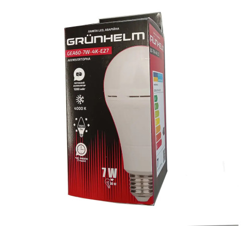 Лампа LED аварійна - GEA60-7W-4K-E27 Grunhelm