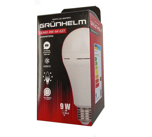 Лампа LED аварійна - GEA60-9W-4K-E27 Grunhelm