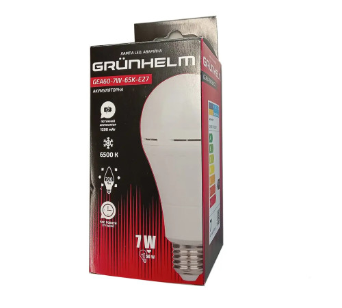 Лампа LED аварійна - GEA60-7W-65K-E27 Grunhelm