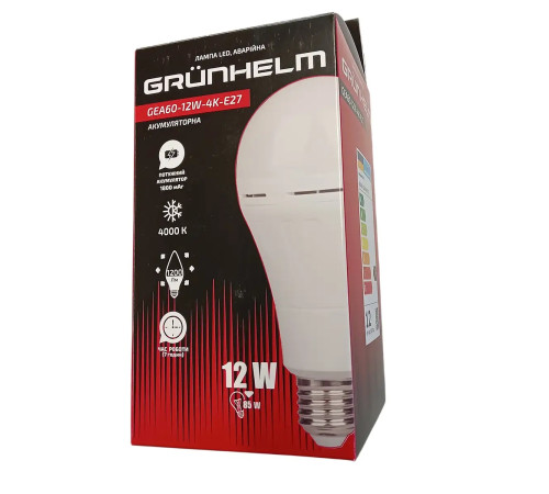 Лампа LED аварійна - GEA60-12W-4K-E27 Grunhelm